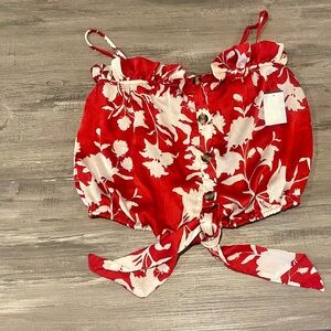 Red/White Floral Day Sexy Blouse-stunner!